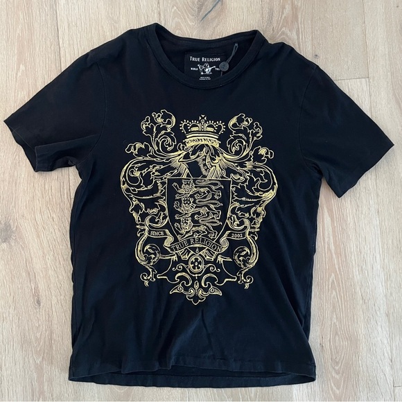 True religion black gold embroidered T-Shirt SZ M *D23 - Picture 1 of 3